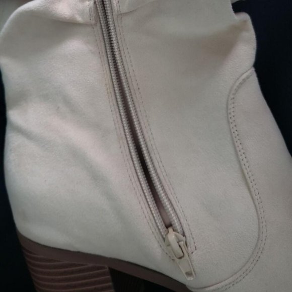 Womens Pointed Toe Knee High Boots Mid Chunky Heel Faux Suede Side Zipper Ridin - Picture 7 of 9